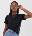 Asos Design Tall T-shirt With Roll Sleeve In Linen In Black - Black