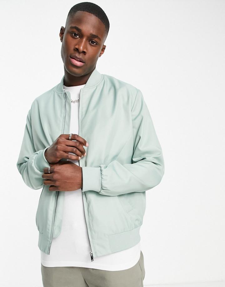 Topman Bomber Jacket In Sage-green