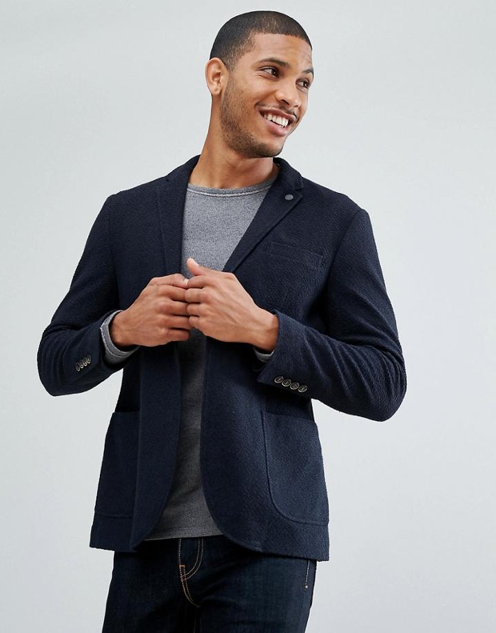Selected Homme Slim Textured Cotton Blazer - Navy