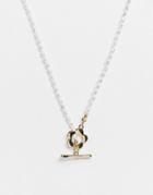 Asos Design Necklace With Pearl And Daisy Tbar In Gold Tone