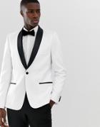 Asos Design Skinny Tuxedo Blazer In White With Black Lapels
