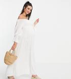 In The Style Maternity X Brooke Vincent Bardot Tiered Maxi Dress In White