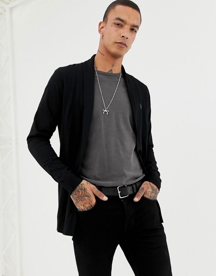 Allsaints Jersey Open Drape Cardigan With Ramskull Logo - Gray