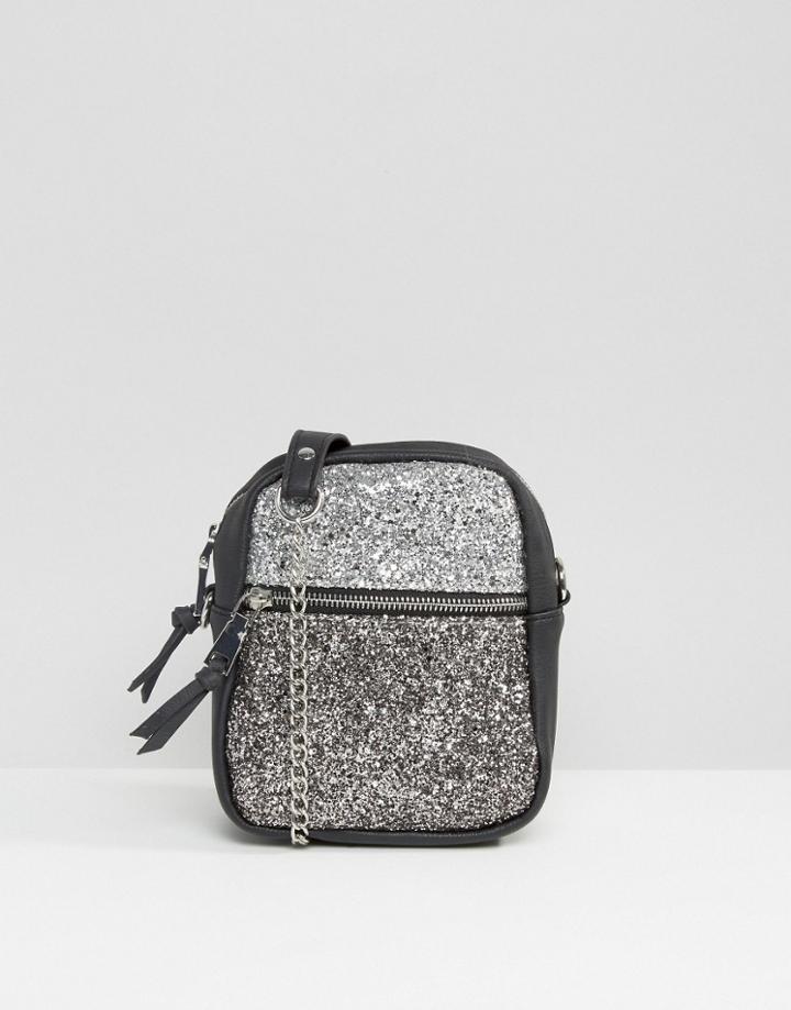 New Look Mini Glitter Crossbody Bag - Silver