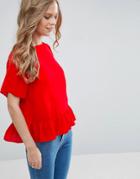 Asos Woven T-shirt With Ruffle Hem - Red