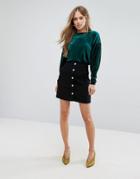 Warehouse Rhinestone Button Mini Skirt - Black