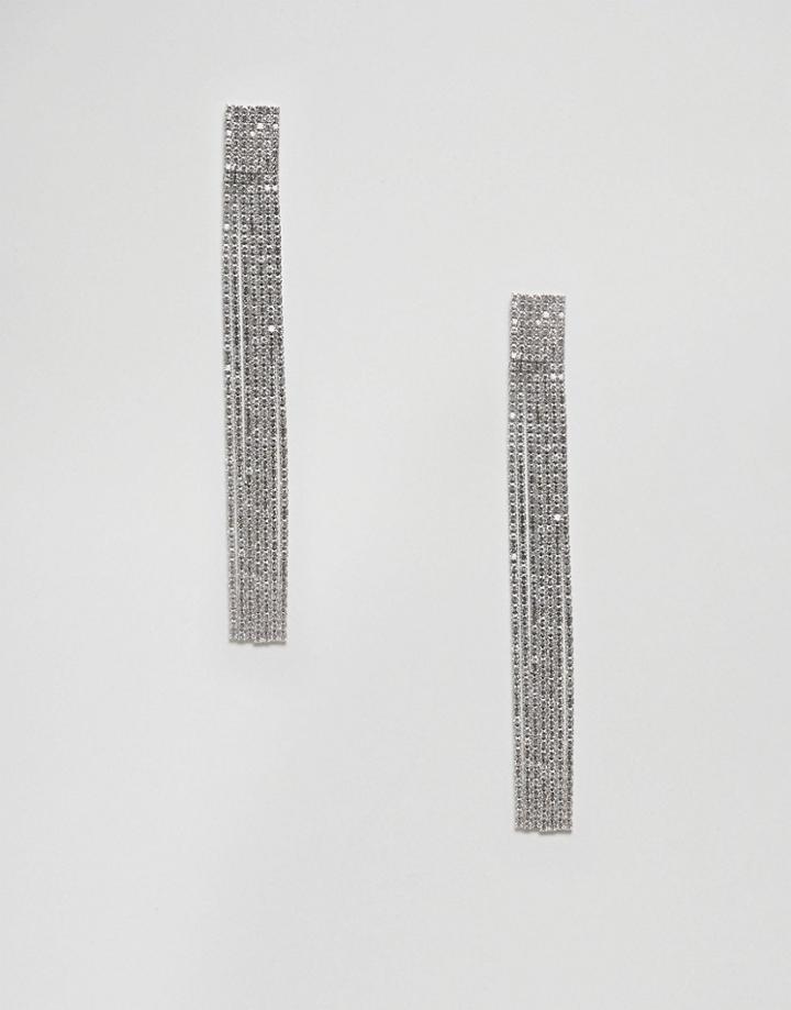 Asos Design Earrings In Long Length Crystal In Silver - Silver