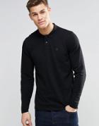 Asos Long Sleeve Polo In Pique With Logo - Black