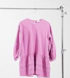 Asos Design Petite Corduroy Mini Pleat Detailed Smock Dress In Light Pink