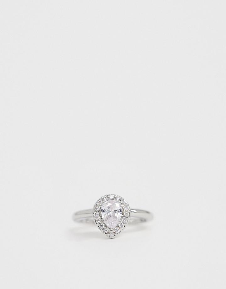 Asos Design Ring With Pear Shape Cubic Zirconia Crystal In Silver Tone