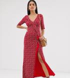 Asos Design Tall Long Sleeve Wrap Maxi Dress In Ditsy Print - Multi