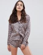 New Look Pyjama Short Set In Leopard Print - Stone