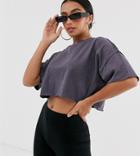 Asos Design Petite Boxy Crop T-shirt With Exposed Seams In Charcoal-gray