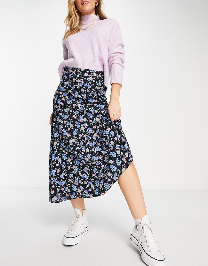 Mango Maxi Floral Skirt In Black