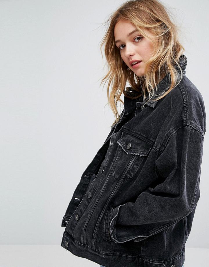 Bershka Oversized Denim Jacket - Black
