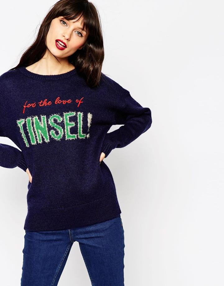 Asos For The Love Of Tinsel Holidays Sweater - Navy