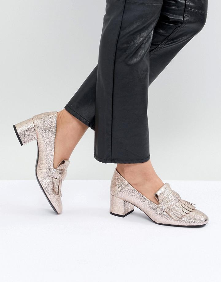 Mango Metallic Kitten Heel Loafers - Gold