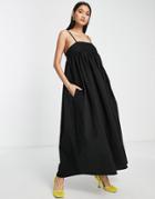 Asos Edition Cotton Twill Empire Cami Maxi Dress In Black