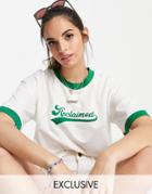 Reclaimed Vintage Inspired Crop Ringer T-shirt With Logo Print-multi
