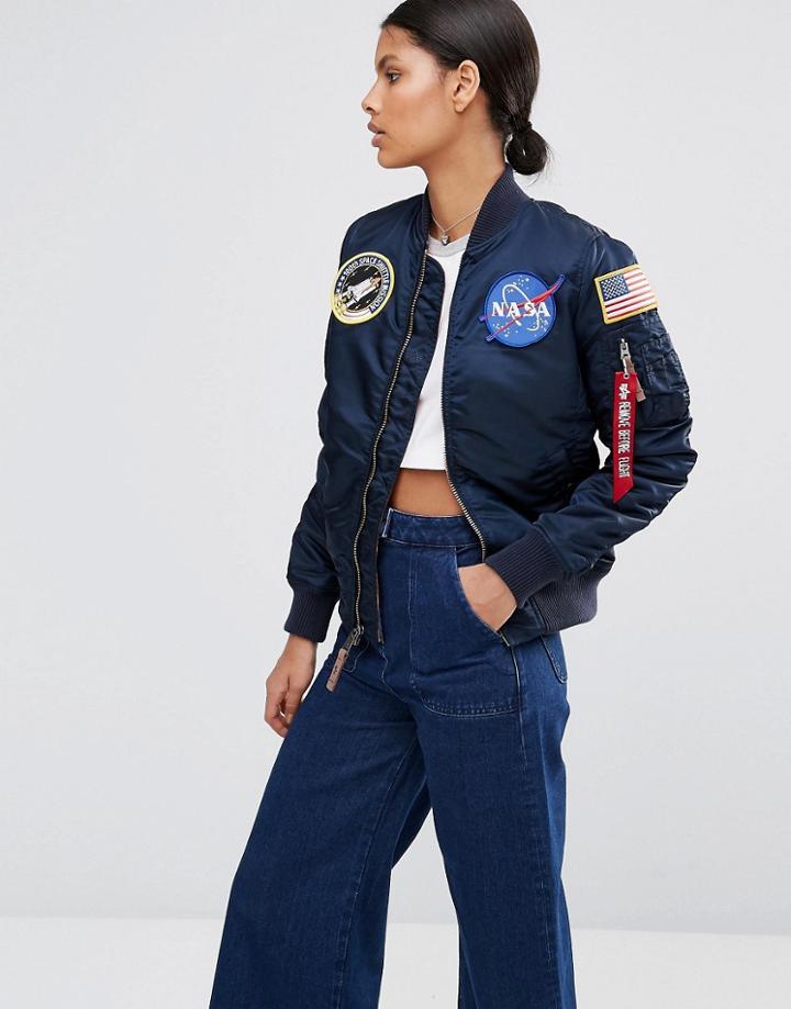 Alpha Industries Ma-1 Nasa Bomber Jacket With Patches - Navy
