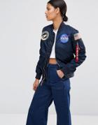 Alpha Industries Ma-1 Nasa Bomber Jacket With Patches - Navy