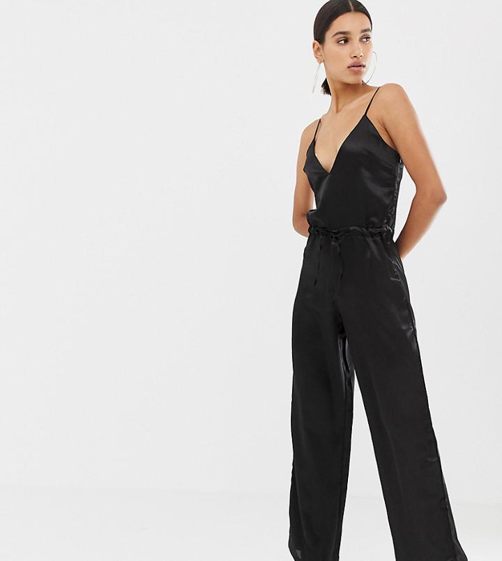Missguided Satin Jumpsuit In Black - Black