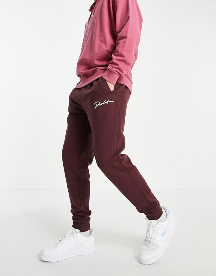 River Island Prolific Biker Sweatpants In Burgundy-red