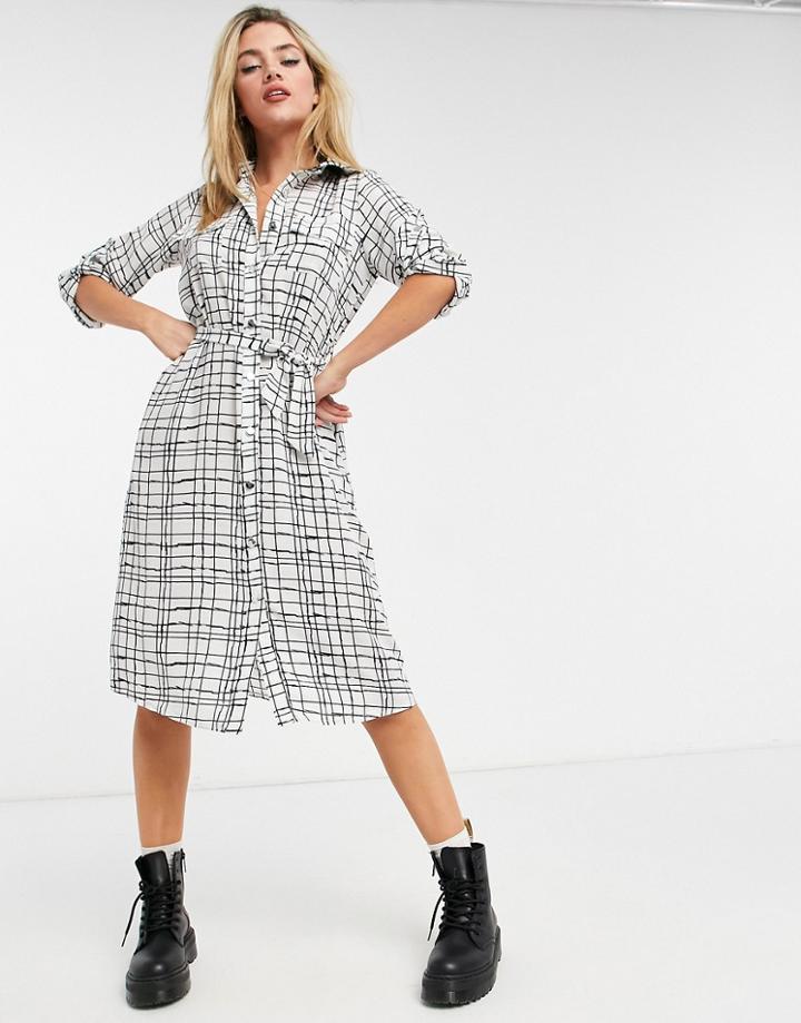 Liquorish Midi Shirt Dress In Check-multi