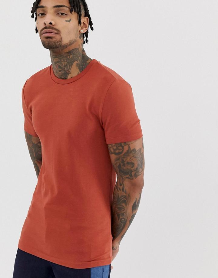 Asos Design Muscle Fit Crew Neck T-shirt With Stretch In Orange - Orange