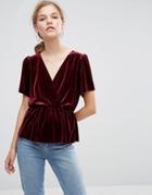 Asos Velvet Wrap Tea Blouse - Red
