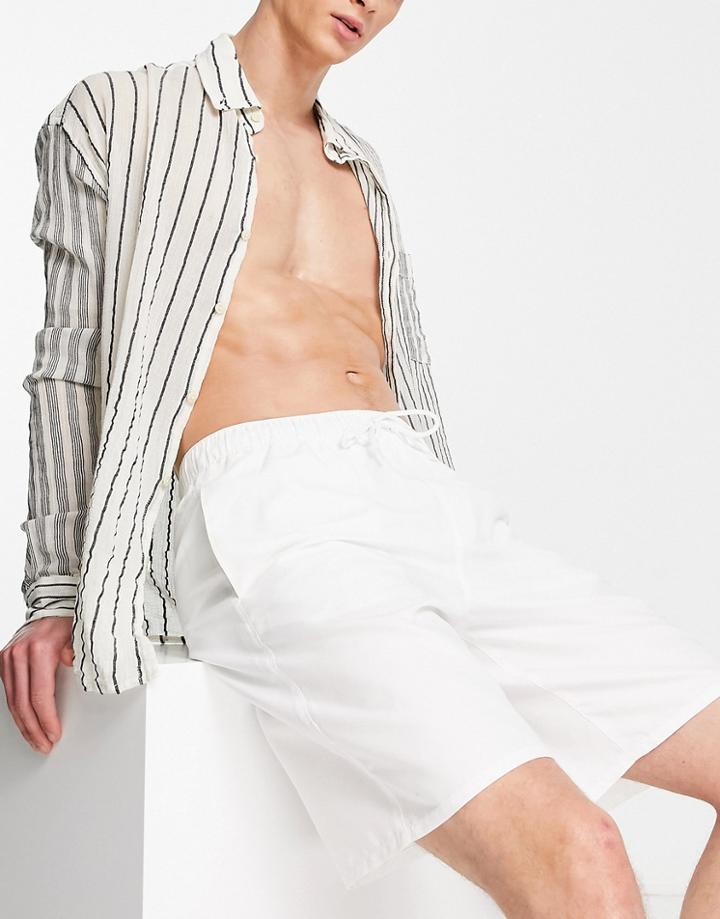 Asos Design Swim Shorts In White Long Length
