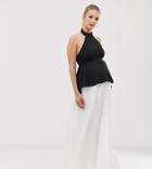 Asos Design Maternity Color Block Halter Peplum Detail Pleated Maxi Dress - Black