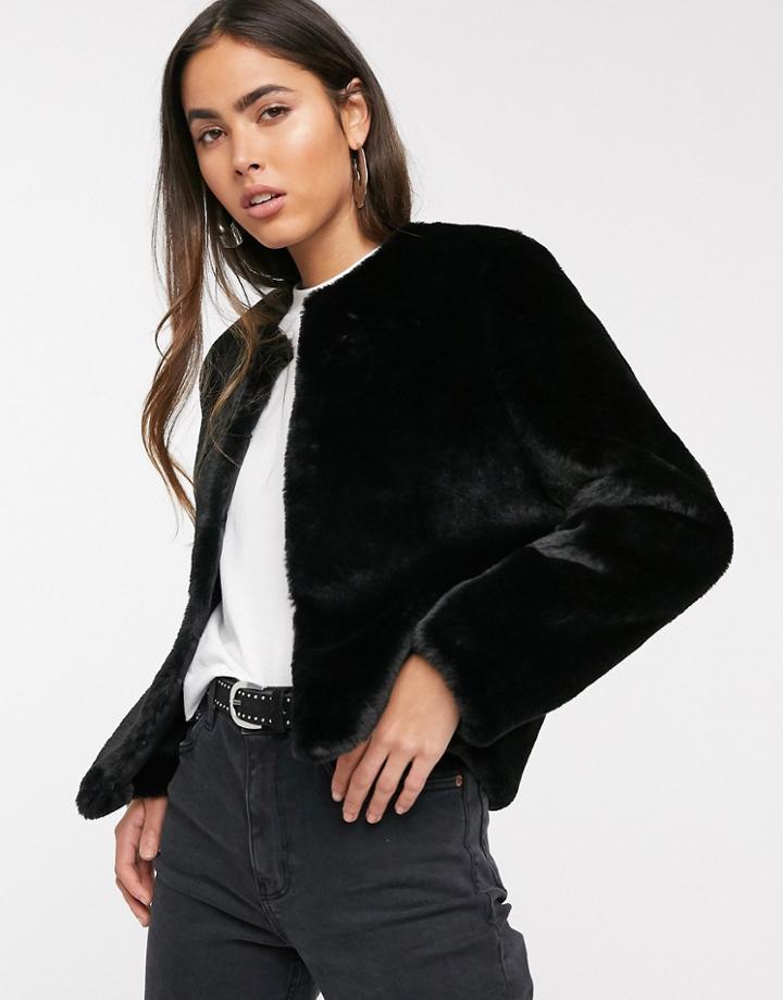 Stradivarius Faux Fur Jacket In Black