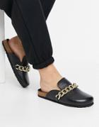 Asos Design Molly Leather Mule With Gold Hardware In Black