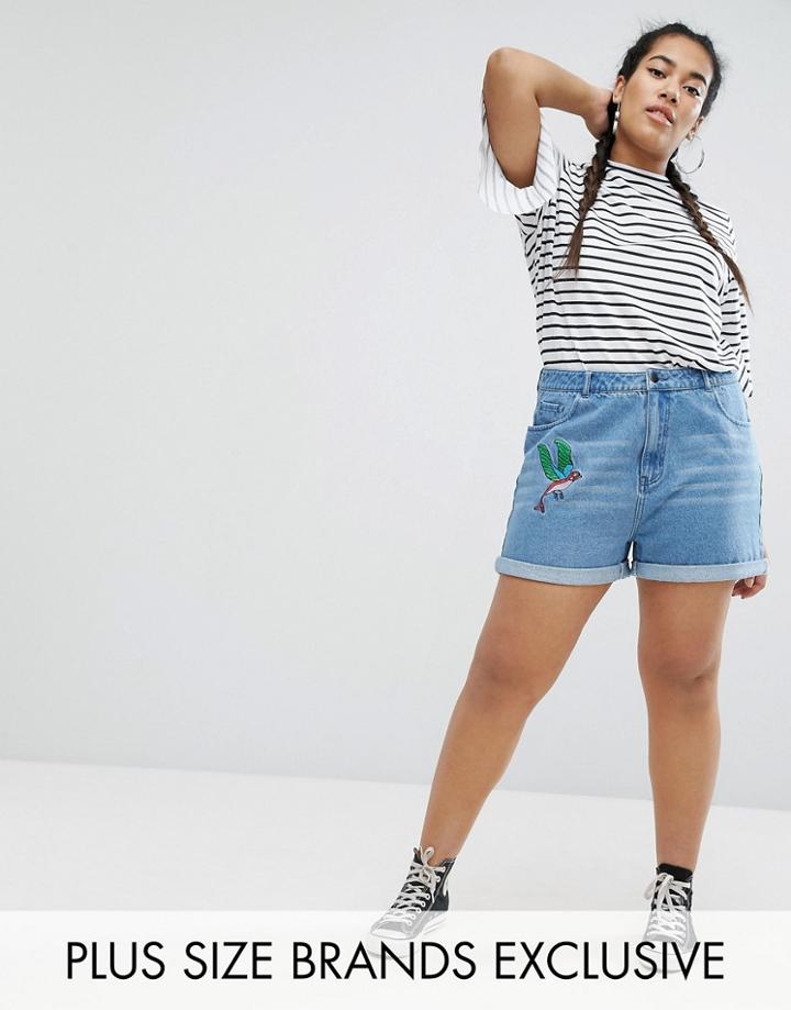 Daisy Street Plus Embroidered Denim Short - Blue