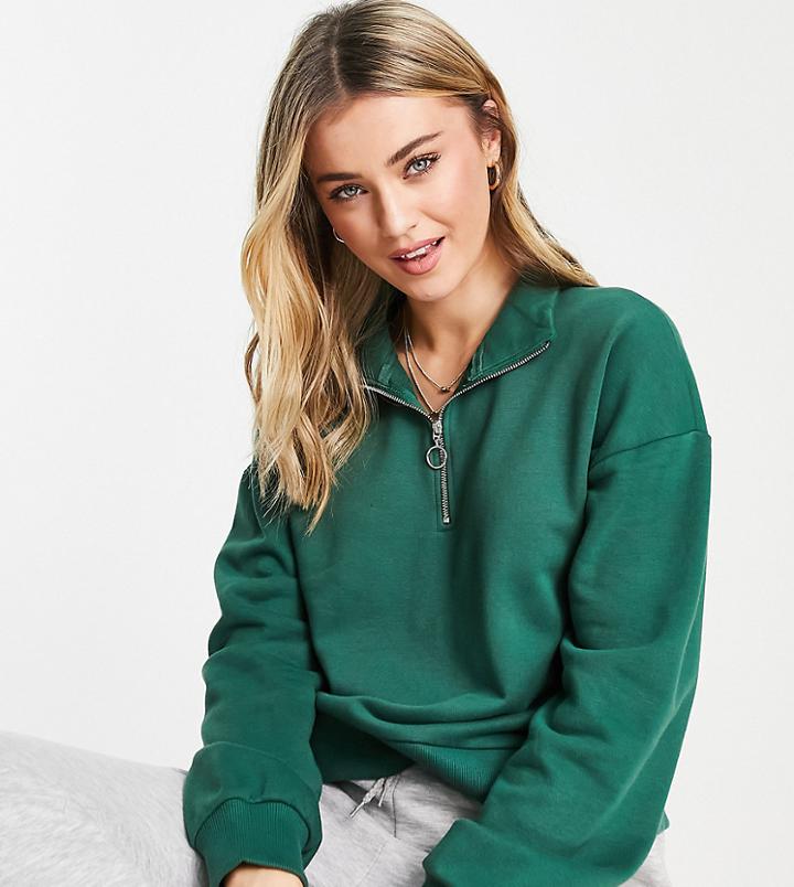 Stradivarius Half Zip Sweat In Forest Green