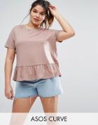 Asos Curve Ruffle Hem Wash T-shirt - Pink