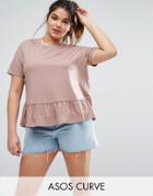 Asos Curve Ruffle Hem Wash T-shirt - Pink