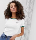 Miss Selfridge Slogan Tee With Contrast Tipping In White