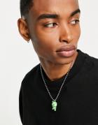 Asos Design Necklace With Pickles Anime Character Pendant In Green