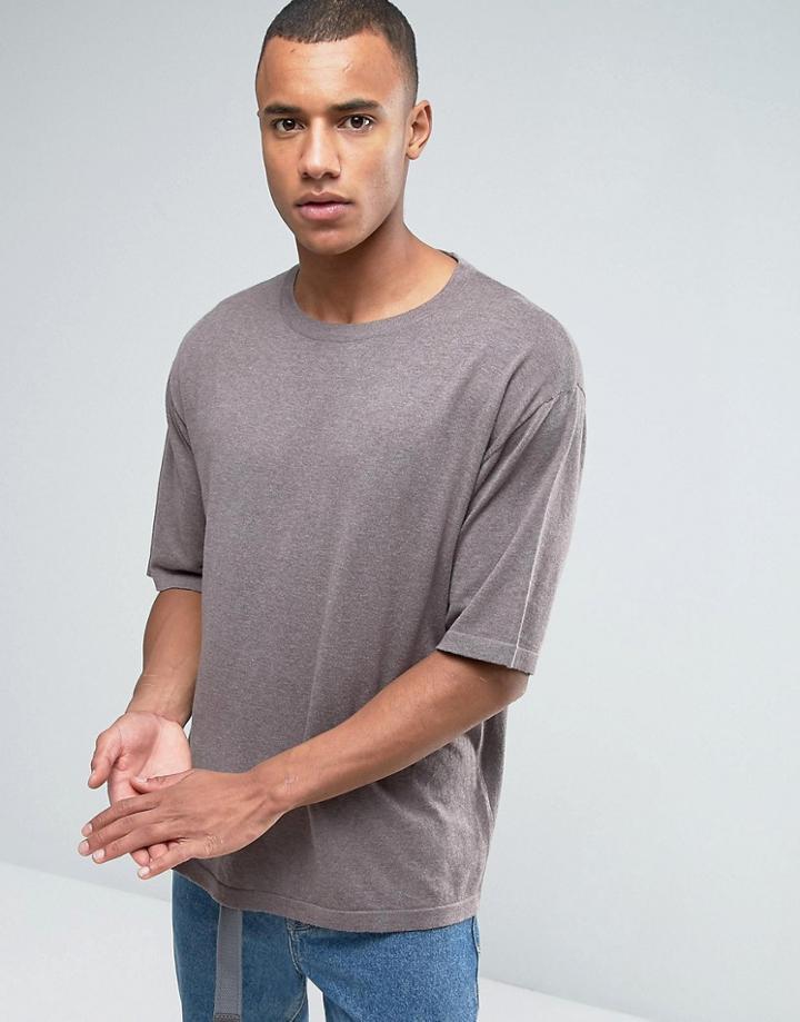 Asos Oversized Boxy Fit Knitted T-shirt In Stone - Beige
