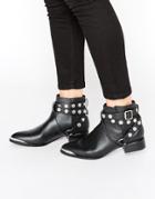 Senso Danny Black Leather Studded Tipped Ankle Boots - Black