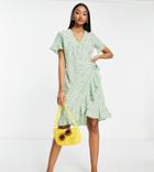 Vero Moda Tall Wrap Front Mini Tea Dress In Green Floral