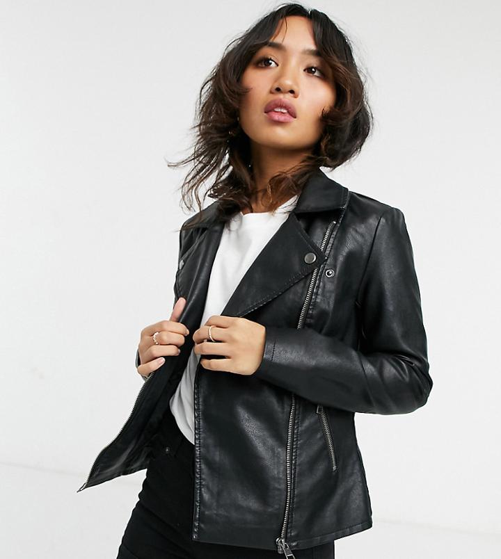 Only Petite Faux Leather Jacket In Black