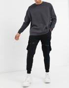 Asos Design Organic Utility Sweatpants With Multi Pockets & Strapping-black