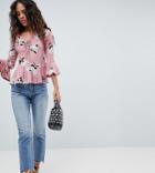 New Look Tall Printed Ruch Front Top - Pink