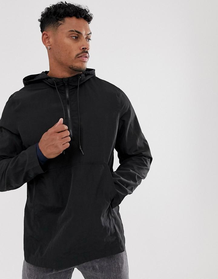 Asos Design Nylon Overhead Jacket In Black - Black