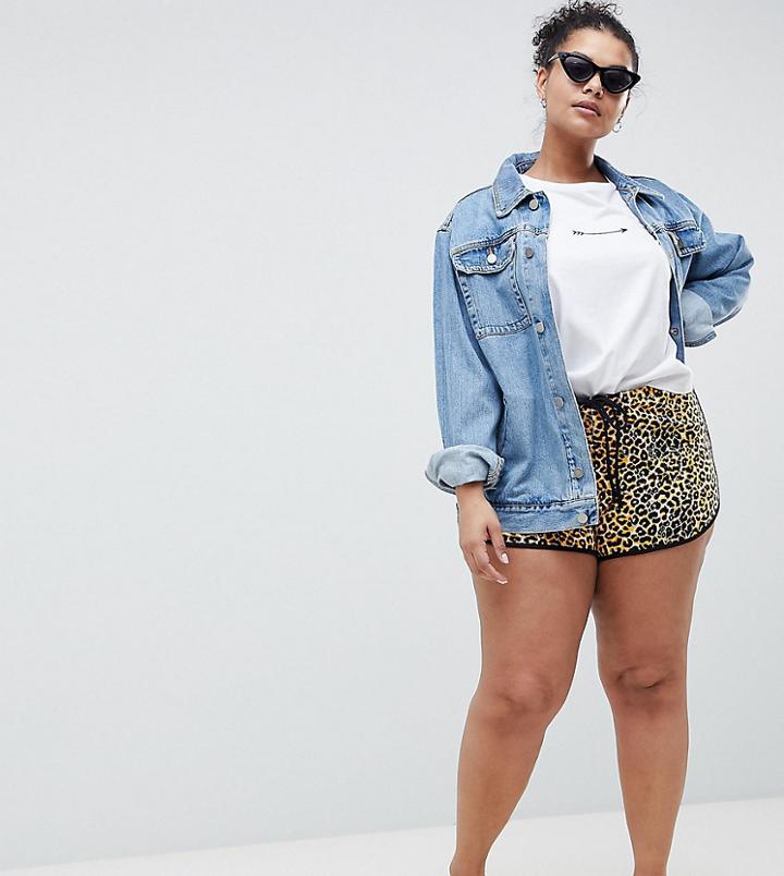 Asos Design Curve Runner Shorts With Contrast Binding In Animal Print - Multi
