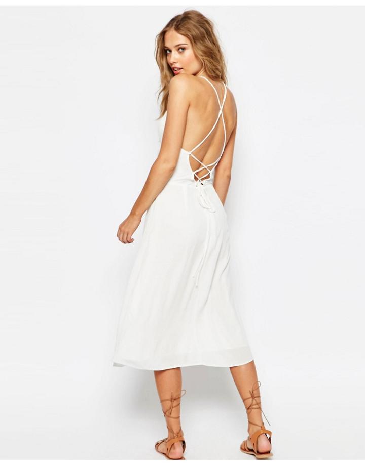 Asos Tie Back Midi Sundress - Ivory