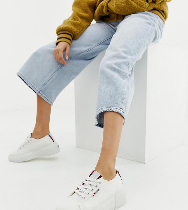 Superga 2297 Exclusive White Chunky Sneakers With Stripe Webbing - White
